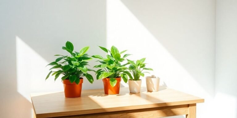 Plantas decorando un escritorio ordenado.