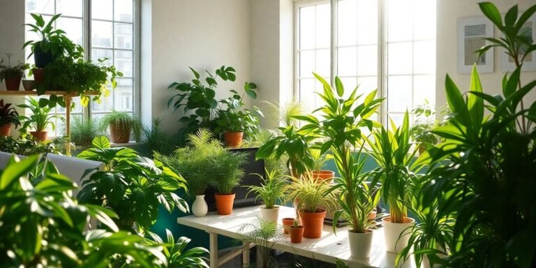 Plantas en una oficina luminosa.