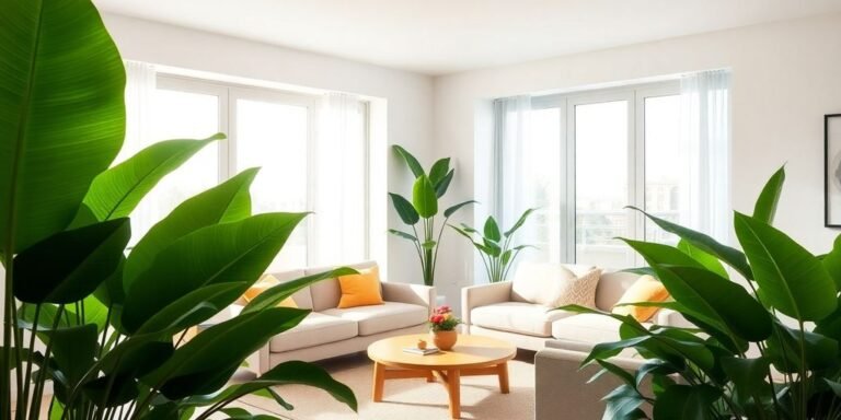 Plantas tropicales en interiores modernos luminosos.